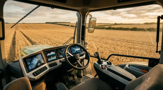 Tableau de bord télémétrique moderne affichant des données de performance de machines agricoles avec analyse prédictive