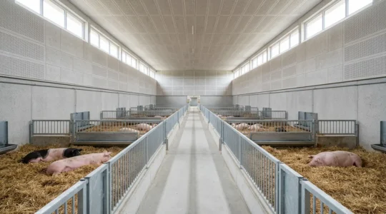 Environnement d'élevage porcin moderne avec solutions acoustiques pour le bien-être animal