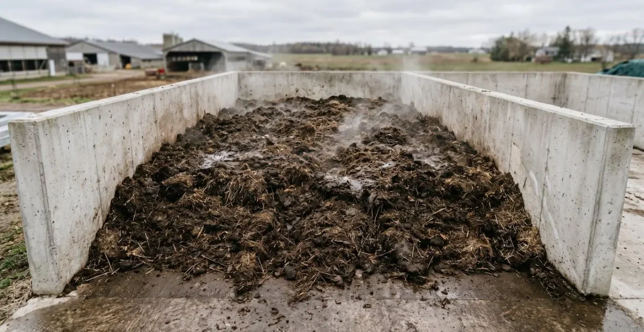 Prélèvement d'un échantillon de fumier de bovin dans une fosse de stockage agricole
