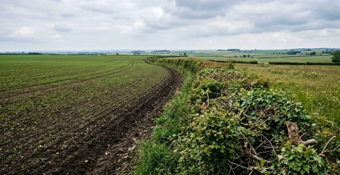 Haie bocagère implantée en bordure de parcelle agricole pour la conservation des sols et le stockage carbone