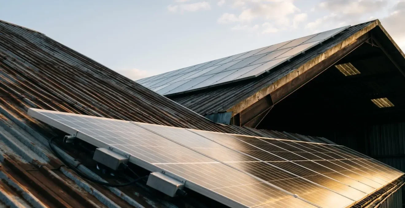 Installation photovoltaïque sur toiture de hangar agricole avec détails techniques