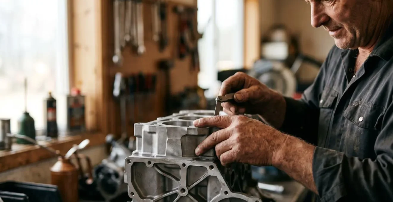 Inspection technique d'un moteur de tracteur agricole symbolisant la maintenance préventive et la traçabilité