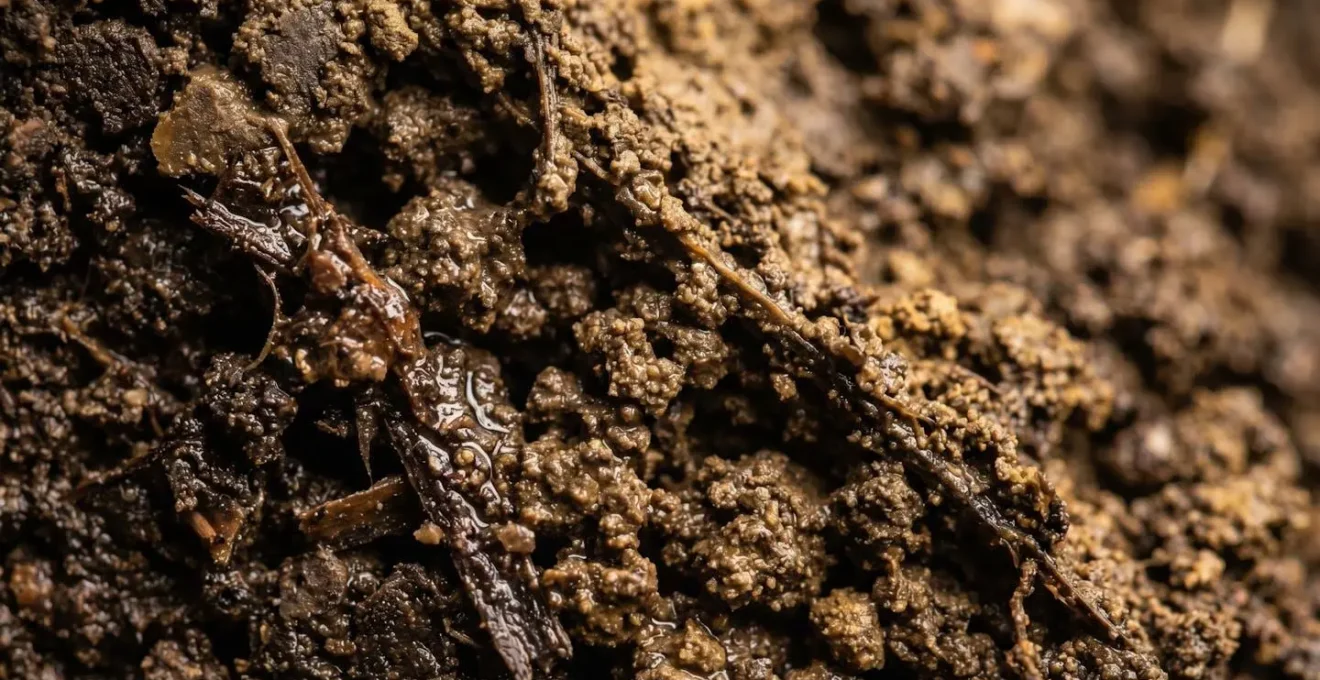 Vue macro de la structure du sol agricole montrant l'humidité et les agrégats de terre