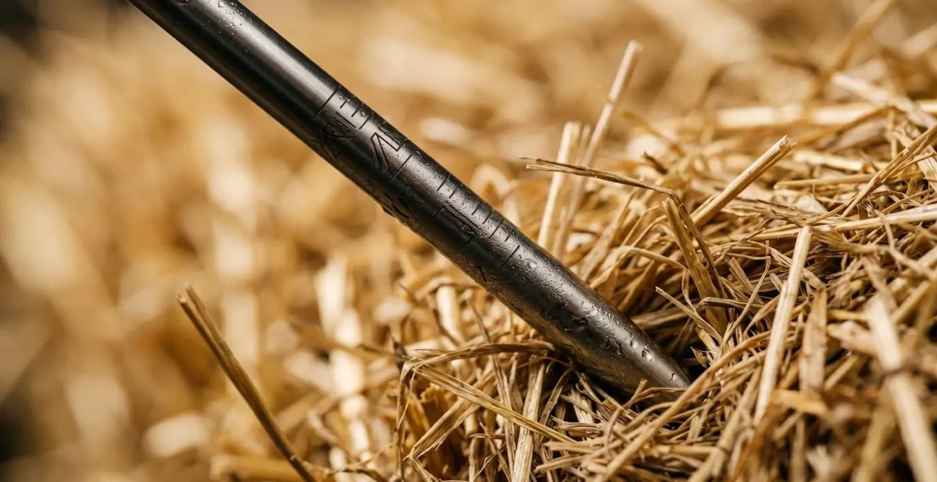 Sonde de mesure plantee dans une balle de fourrage pour controler la temperature
