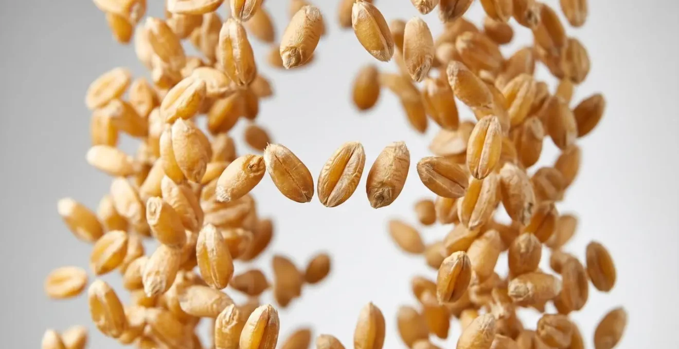 Gros plan macro sur des grains de céréales triés montrant la texture et la qualité exceptionnelle